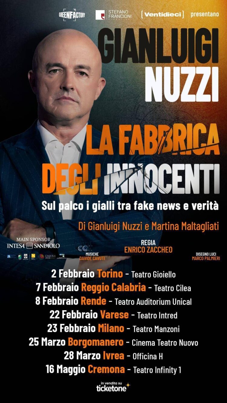 A teatro Gianluigi Nuzzi porta i gialli con ‘La fabbrica degli innocenti’, tra fake news e verità